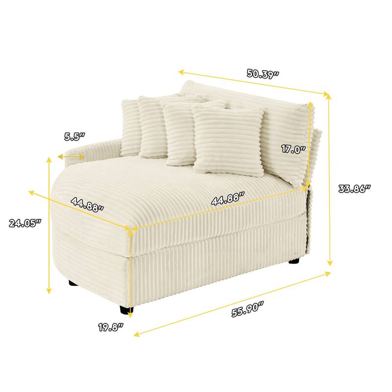 Oversized Fan-shaped Corduroy Couch, 2-piece Sectional Sofa with 4 & 8 Throw Pillows