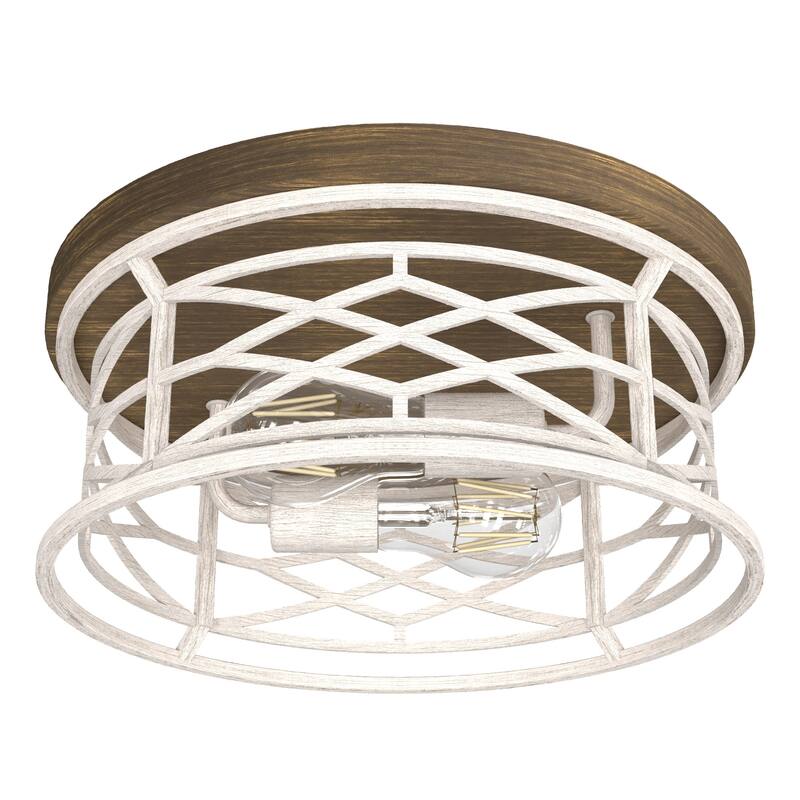 Hunter Langwood Modern 2-Light Flush Mount Ceiling Light - Entry, Living Room - Cage - Damp Rated - 13.25"