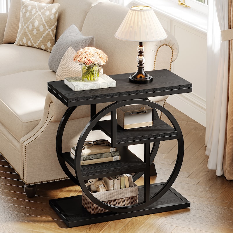 Small 3-tier Living Room End Tables And Side Tables with Metal Frame - 1 PC - Black