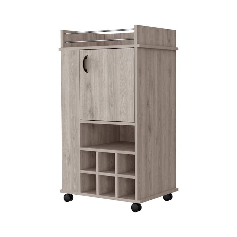 Allandale 1-Door Bar Cart with Wine Rack and Casters