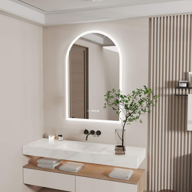 36" x 24" Backlit Smart LED Bathroom Mirror Arched Dimmable Anti-Fog - 24"x36" - 24"x36"