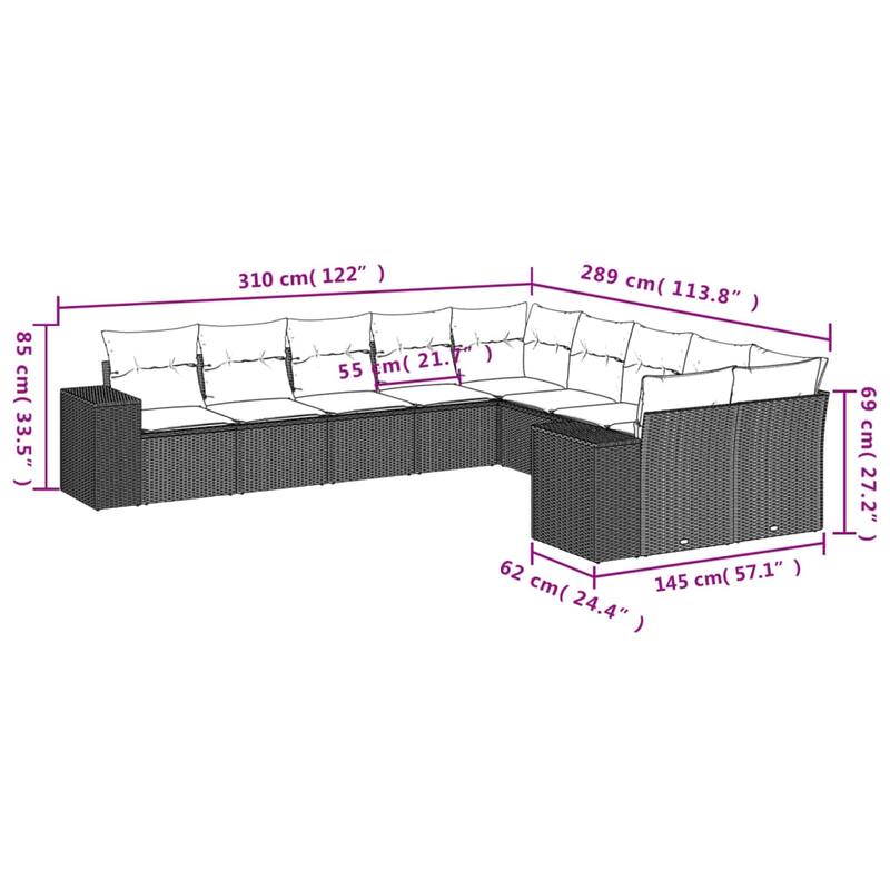 vidaXL Patio Sofa Set with Cushions Outdoor Conversation Furniture Poly Rattan