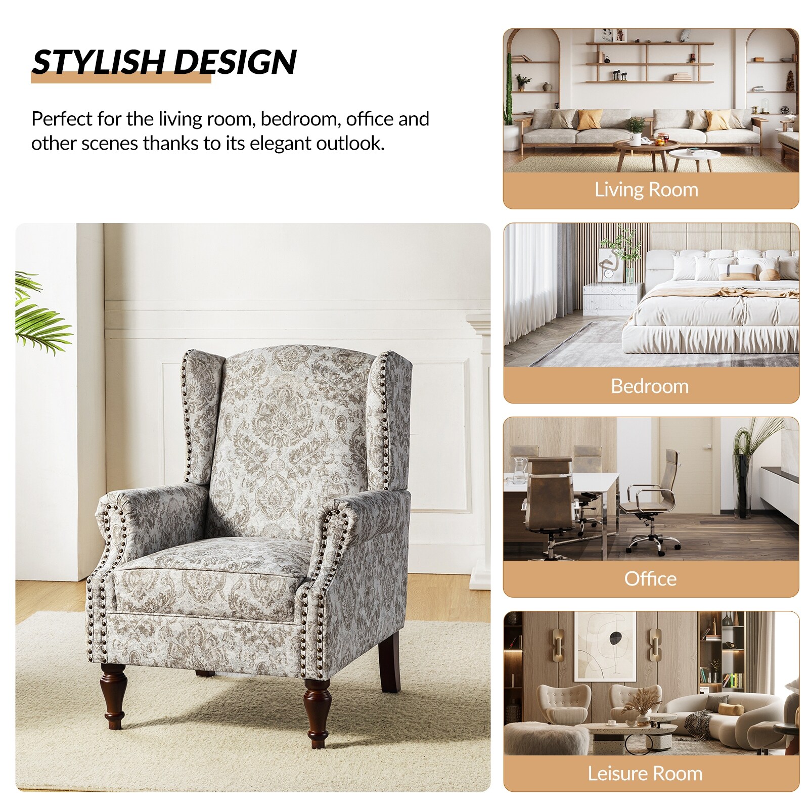 Transitional 2025 wingback chair
