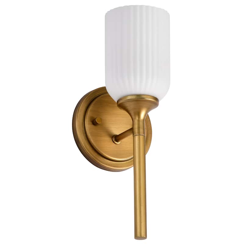 Solara 1 Light Wall Sconce Natural Brass Finish Frosted Ribbed Glass - Natural Brass