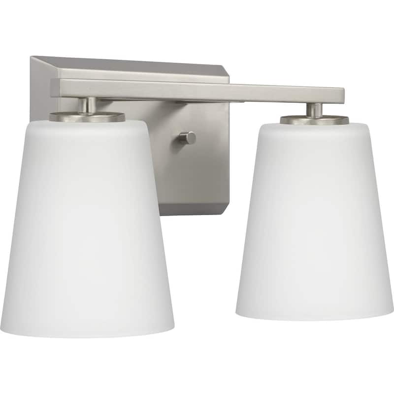 Vertex Collection Two-Light Brushed Nickel Etched White Glass Contemporary Bath Light - 12.87 in x 6.25 in x 7.5 in - 12.87 in x 6.25 in x 7.5 in
