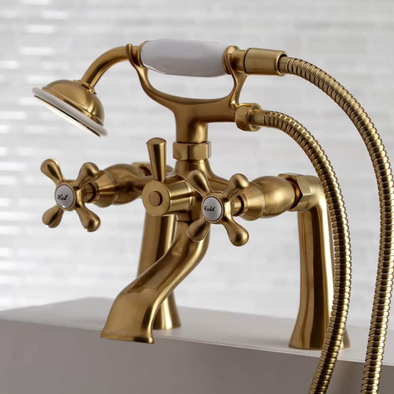 Kingston Brass Deck Mount Clawfoot Tub Faucet with Hand Shower in Matte Black