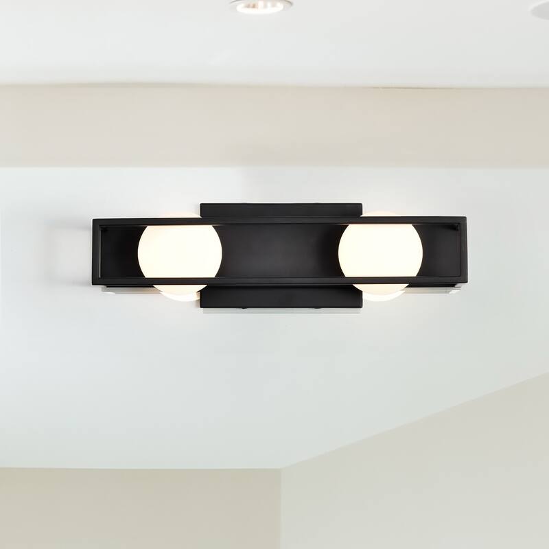 Jenkins 16 Inch 2 Light LED Vanity Matte Black with Frosted Glass