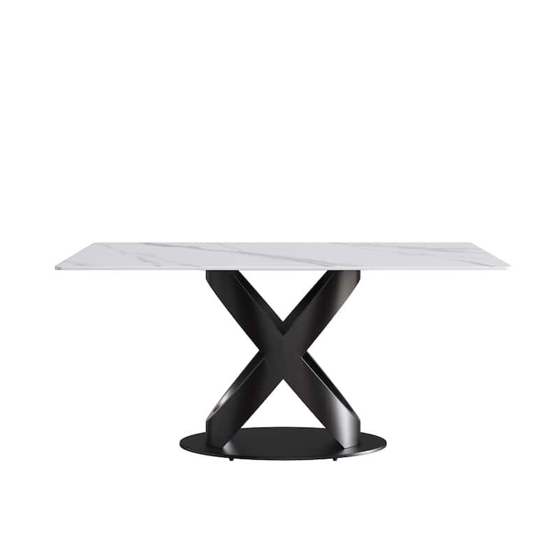 63"Antique White Sintered Stone Table with X Shape Legs