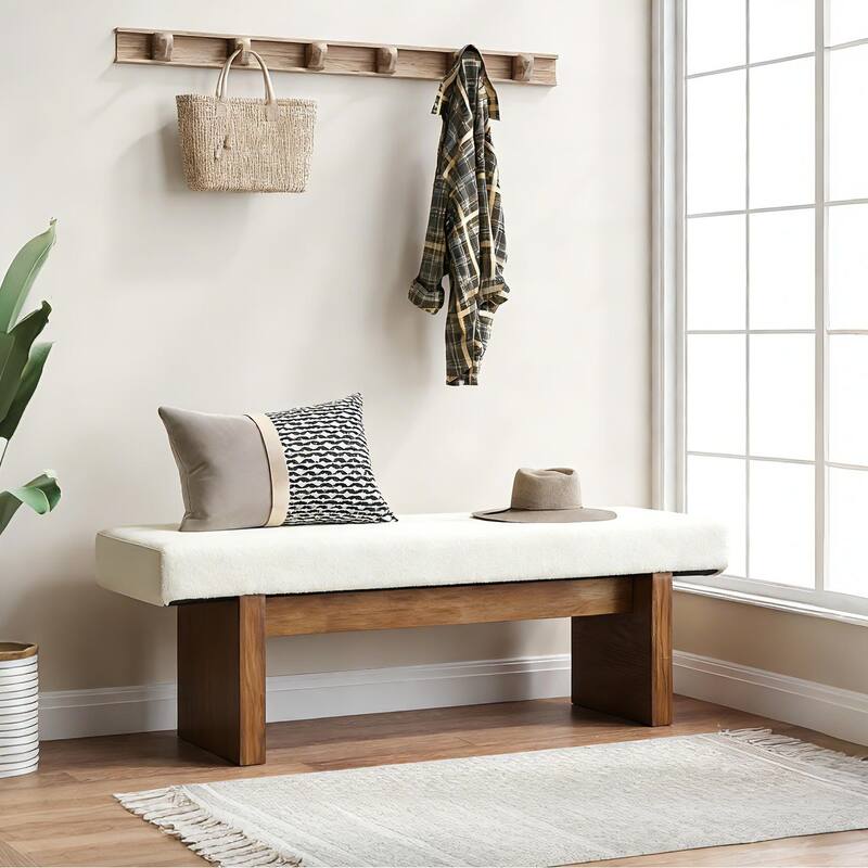 Solid Wood Upholstered Entryway Bench, Bedroom Bed End Foyer Accent Bench Dining Kitchen Bench for Living Room