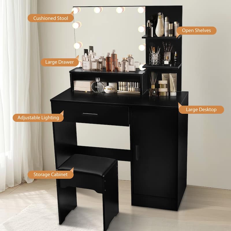 Makeup Vanity with Drawer & Storage Cabinet
