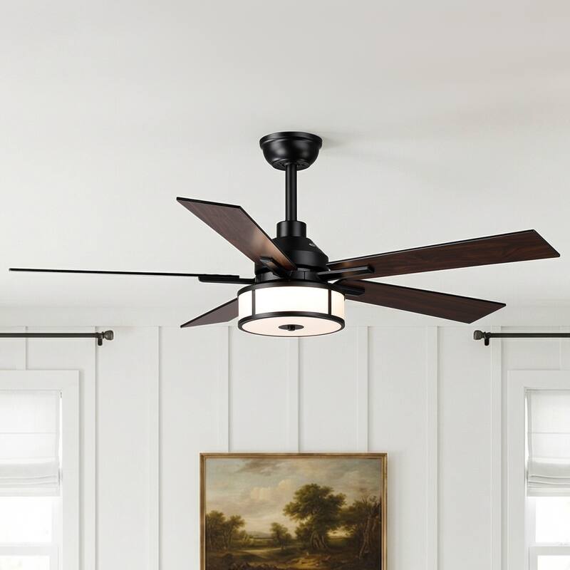 52" Modern Black Reversible Dimmable 3CCT Integrated LED Ceiling Fan with Light and Remote - 52" W x 52" D x 17.72" H