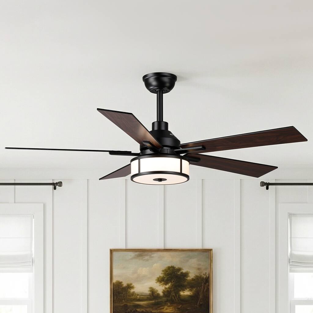 52" Modern Black Reversible Dimmable 3CCT Integrated LED Ceiling Fan with Light and Remote - 52" W x 52" D x 17.72" H