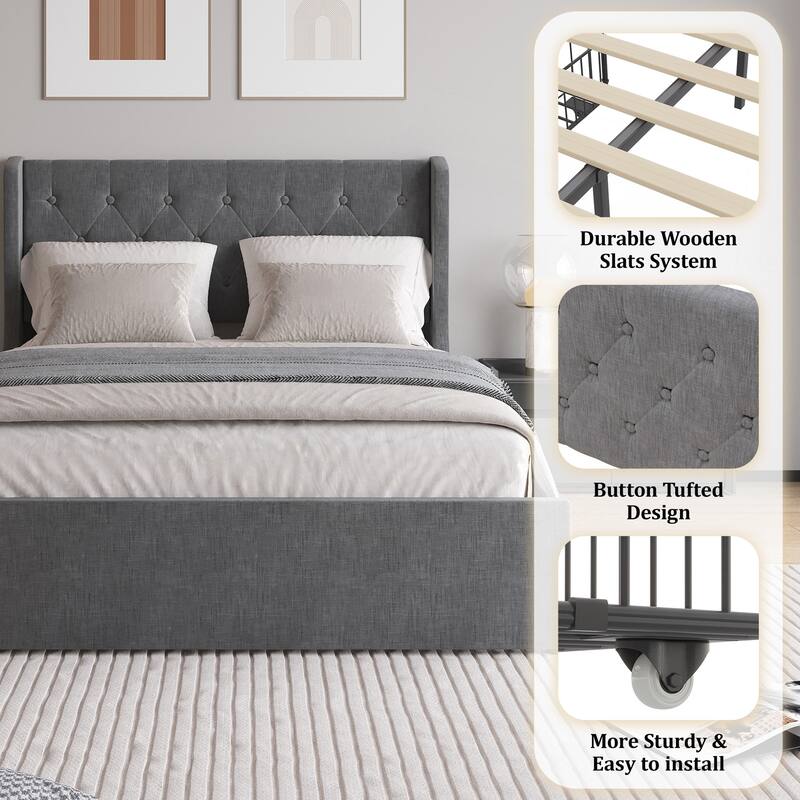 Luxurious Platform Bed with Hidden Drawers and Stylish Headboard