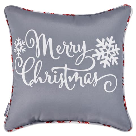 Pillow Perfect Christmas Outdoor Reversible Throw Pillow in Merry Christmas, Gray, 18 X 18 X 5 - 18 X 18 X 5