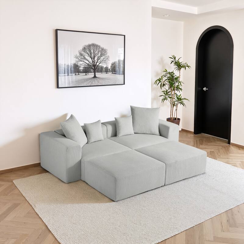 81"W No Assembly Corduroy Modular Sectional Sofa with Ottoman