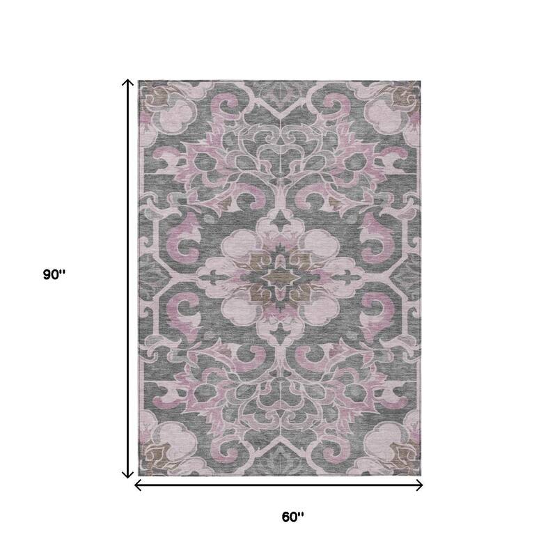 HomeRoots Damask Traditional Rectangle Outdoor Rug
