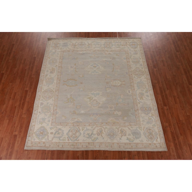 Hand Knotted Oriental 100% Wool Carpet Transitional All-Over Greys & Charcoal Oushak Area Rug - 9' 7'' X 8' 3''