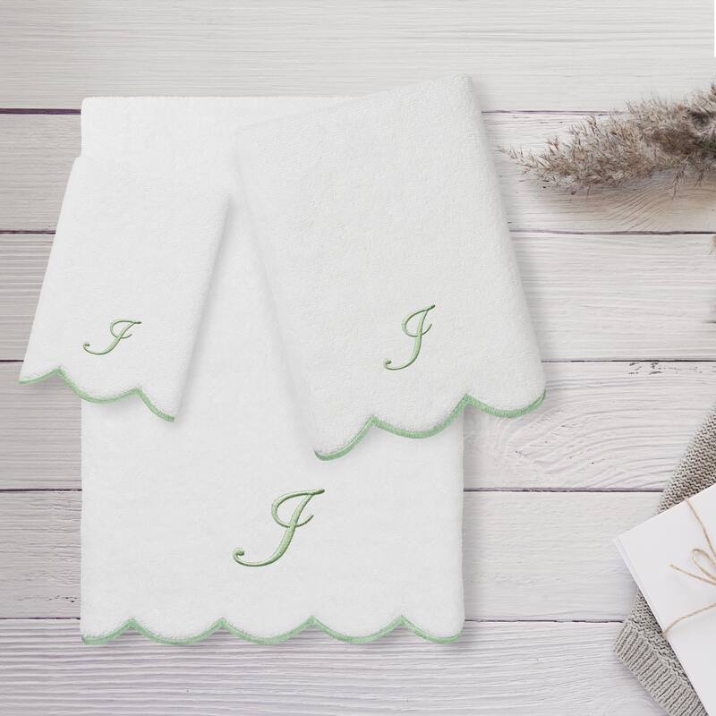 Authentic Hotel and Spa 100% Turkish Cotton Green ADORNIA Scallop Personalized 3 Piece Towel Set - 3 Piece Set