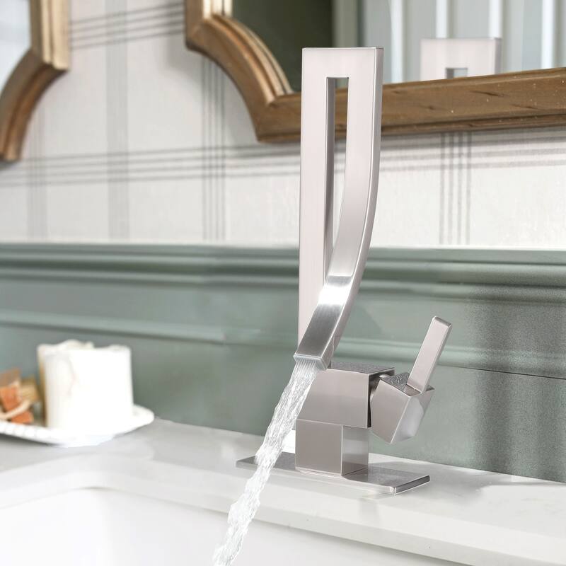 13.58"H Solid Brass Creative Design Bathroom Vessel Sink Faucet with Waterfall Spout
