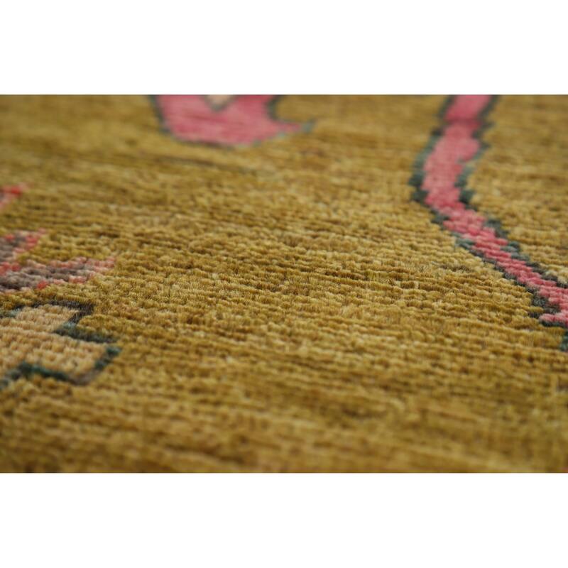 Hand Knotted Oriental 100% Wool Carpet Transitional All-Over Yellow & Gold Oushak Area Rug - 11' 10'' X 8' 10''