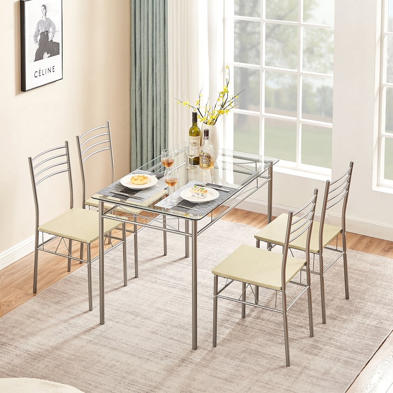 VECELO Sliver Dining Table and Chairs, Dining Sets with 4 Placemats