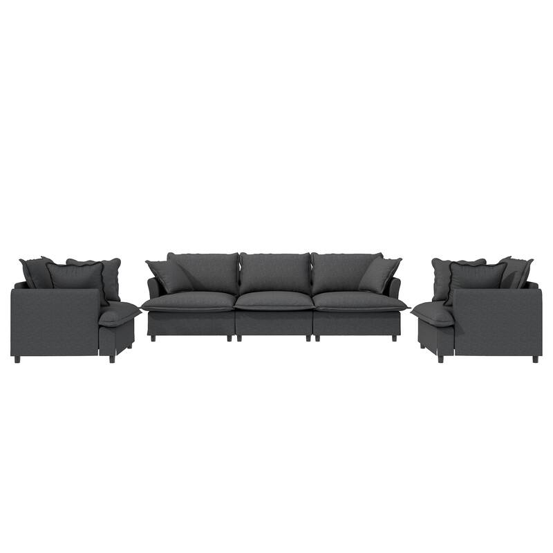 Chenille Sectional Sofa,Modular Cloud Sleeper Couch Set with Pillows - Gray+3 Seat+2 Single