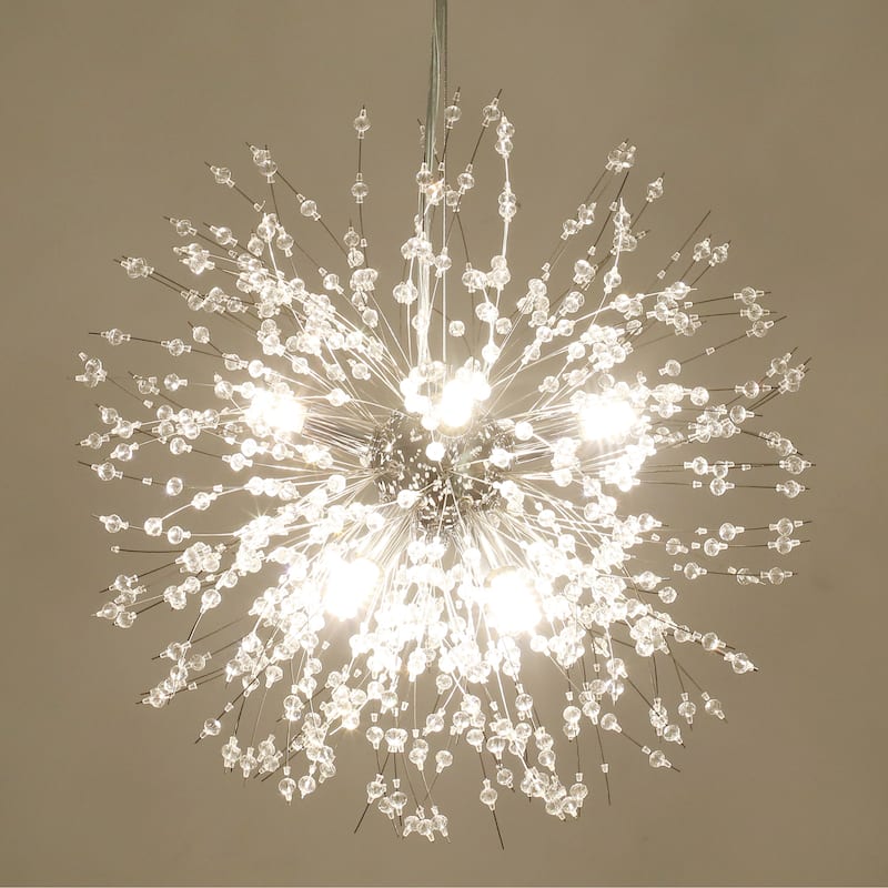 8/ 9-Light Modern Glam Sputnik Firework Pendant Sphere Starburst Chandelier with Crystal Beaded
