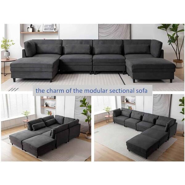 Ushape Sectional with Chaise Lounge Dark Gray Modular Recliner Sofa