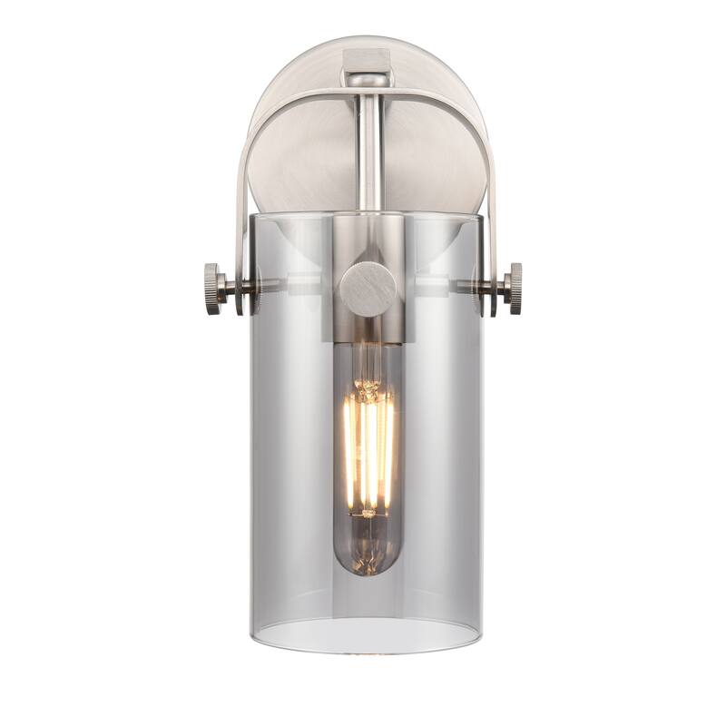 Innovations Lighting Pilaster II Cylinder - 1 Light 7" Wall-Mounted Sconce - Satin Nickel/Light Smoke