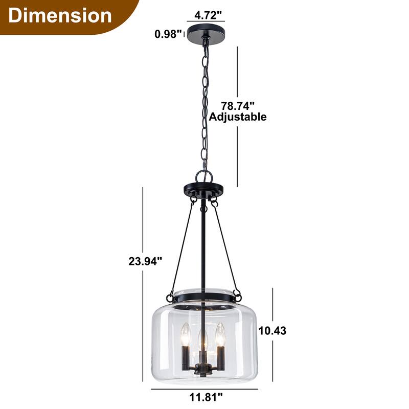 Starsky 3-Light Lantern Drum Chandelier with Thick Clear Glass Shade
