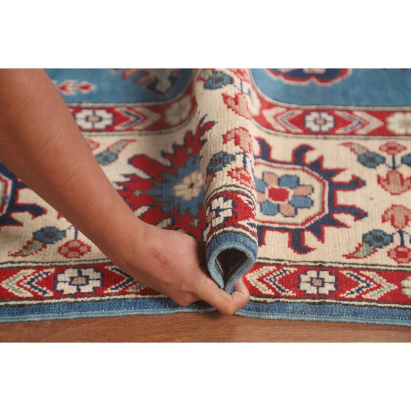 Light Blue Kazak Oriental Area Rug Hand-Knotted Geometric Wool Carpet - 8'4"x 11'2"