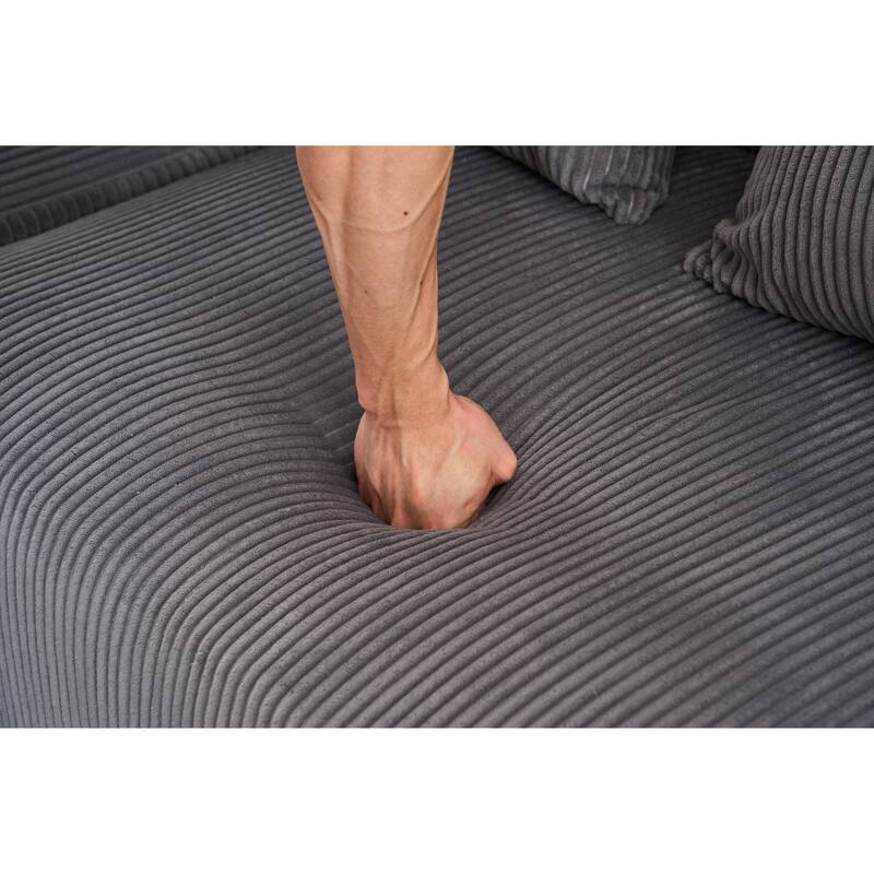 3-Seater Full Sponge Compression Sofa Chaise Longue with 4 Pillows