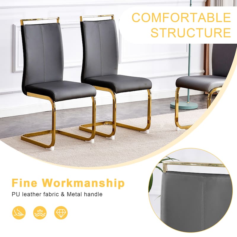 9-Piece Glass Dining Table Set for 8, 71" Rectangular Table with Gold Metal Base, 8 PU Dining Chairs for Kitchen, Dining Room