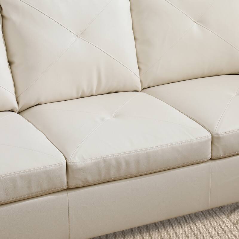 L-Shaped PU Leather Sofa & Chaise with Ottoman