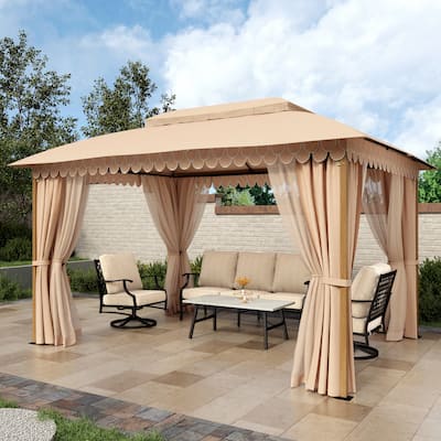 10 x13 ft Patio Gazebo Heavy Duty Metal Frame Canopy Tent with Double Roof & Mosquito Netting