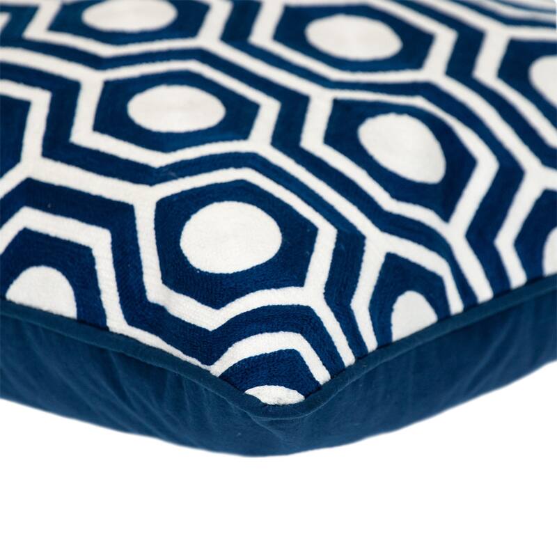 Geometric Hexagonal Square Cotton Throw Pillow - 20" - Blue and White