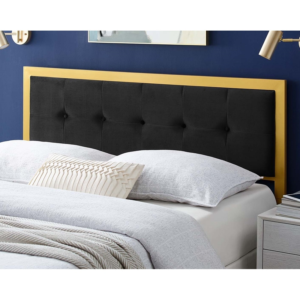 Bsd National Supplies Panama Modern Black Velvet Button Tufted Upholstered Queen Size Metal Headboard Queen From Overstock Com Daily Mail
