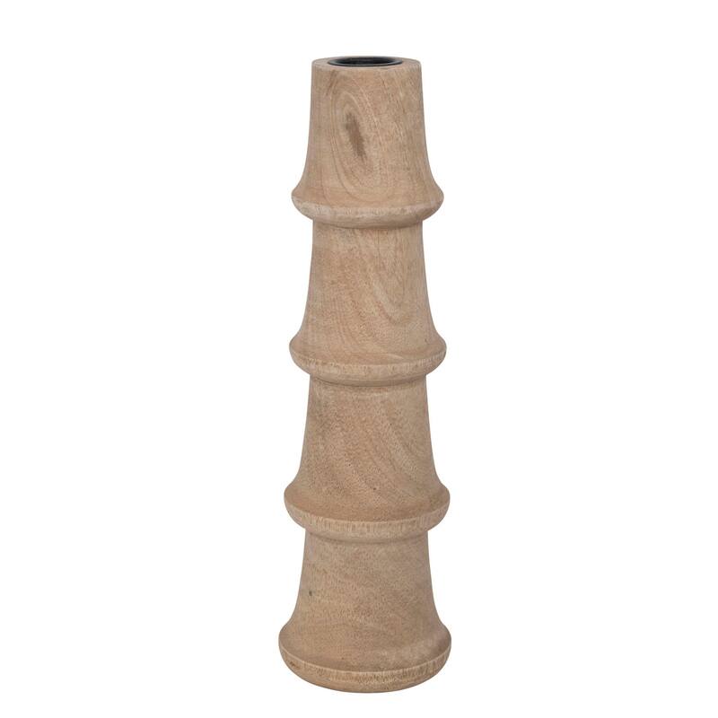 Hand-carved Mango Wood Taper Candle Holder - Brown