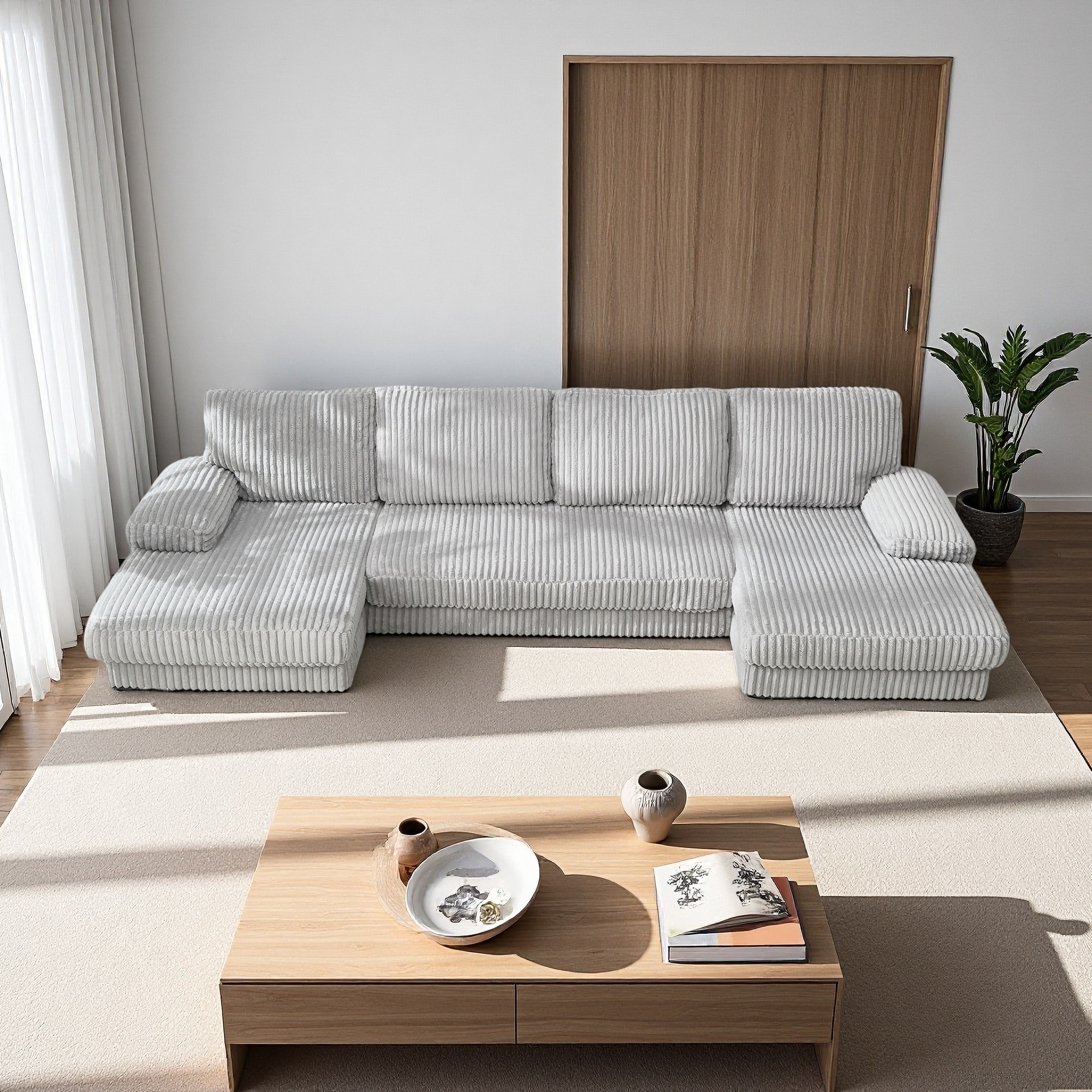 114.2" Velvet U-Shaped 4-Seat Sofa with Double Chaise and Armrest Pockets