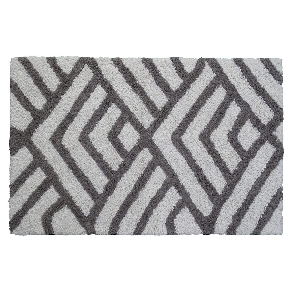 Vibhsa Bath Rug Geometric Pattern in Grey & Ivory 20" x 32"