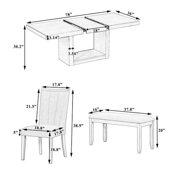 Contemporary 6-Piece 78 Inch Extendable Pedestal Dining Table Set
