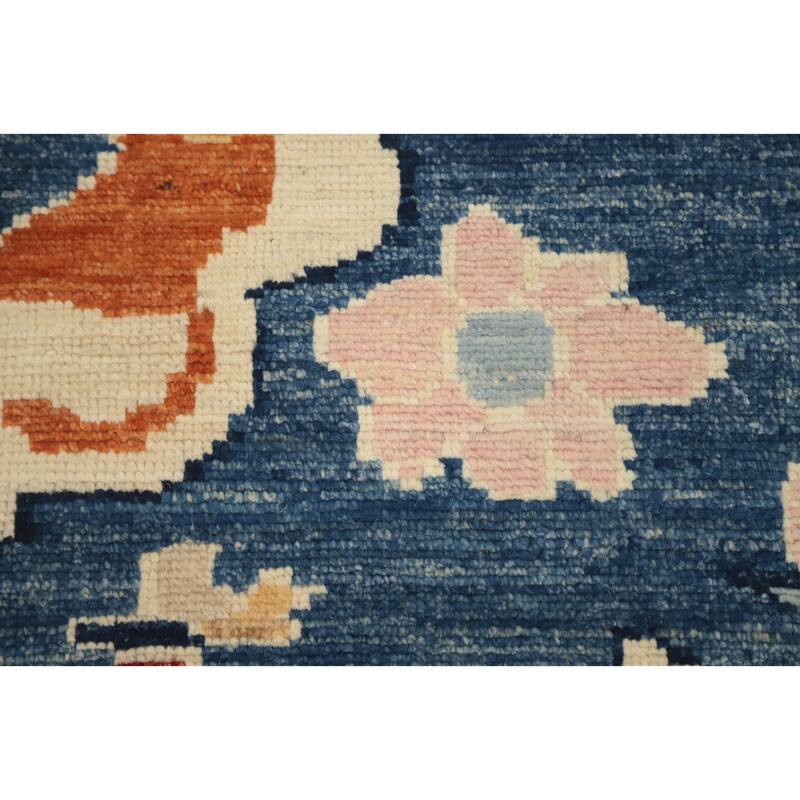 Hand Knotted Oriental 100% Wool Carpet Transitional Floral Navy Blue & Blues Oushak Area Rug - 9' 6'' X 8' 3''