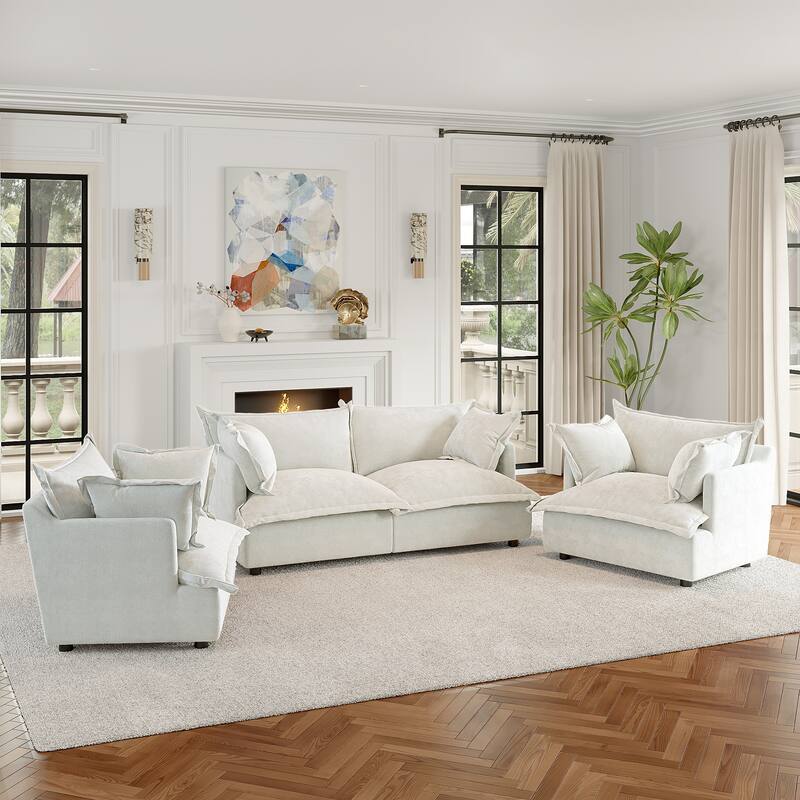 Cloud Chenille Upholstered Modular Sectional Sofa - Beige-4 piece