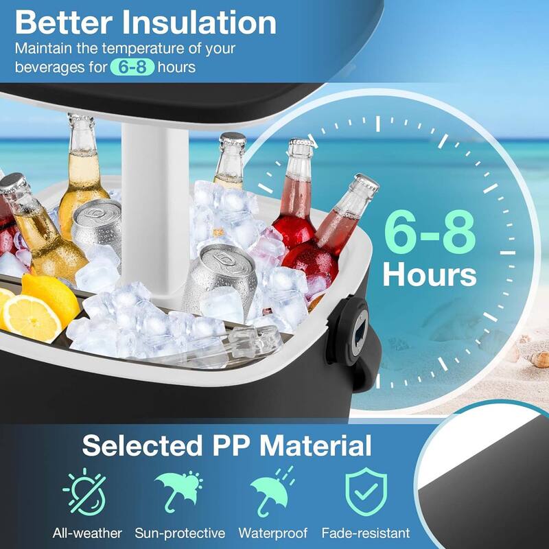 Portable Cooler Bar Table w/ Handle Bottle Opener & Lift Top Lid