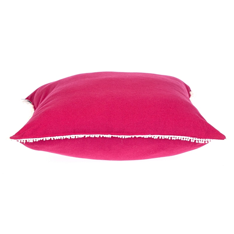 Square Cotton Throw Pillow with Fringed Edges - 20" - Pink