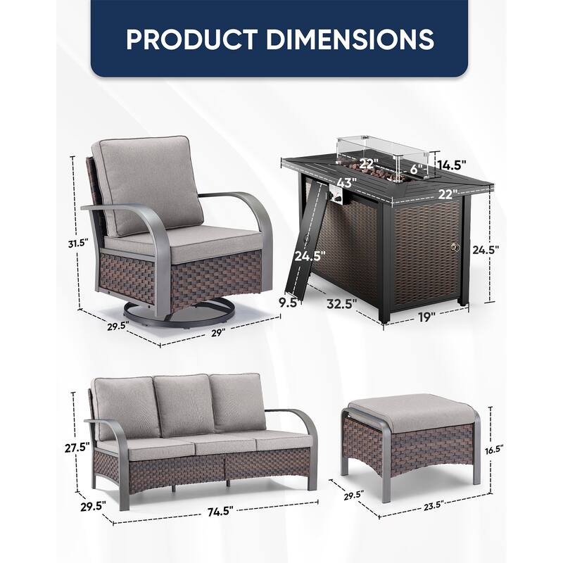 Propane Fire Pit with Outdoor Patio Funiture Set