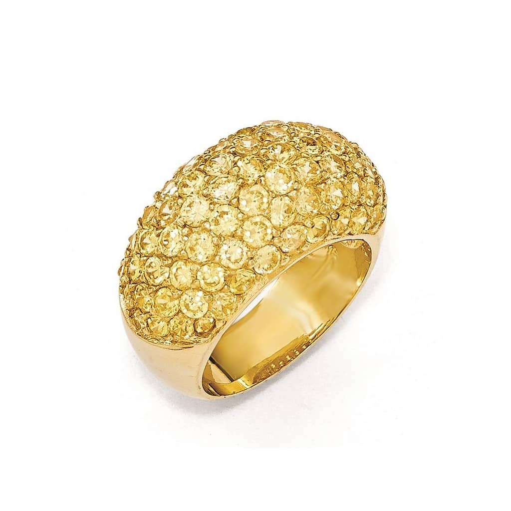 Curata 925 Sterling Silver Gold Plated Yellow CZ Cubic Zirconia Simulated Diamond Ring