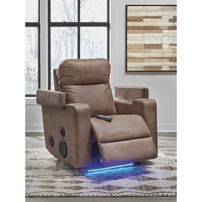 Signature Design by Ashley Monmouth Brown Power Glider Recliner with Audio System