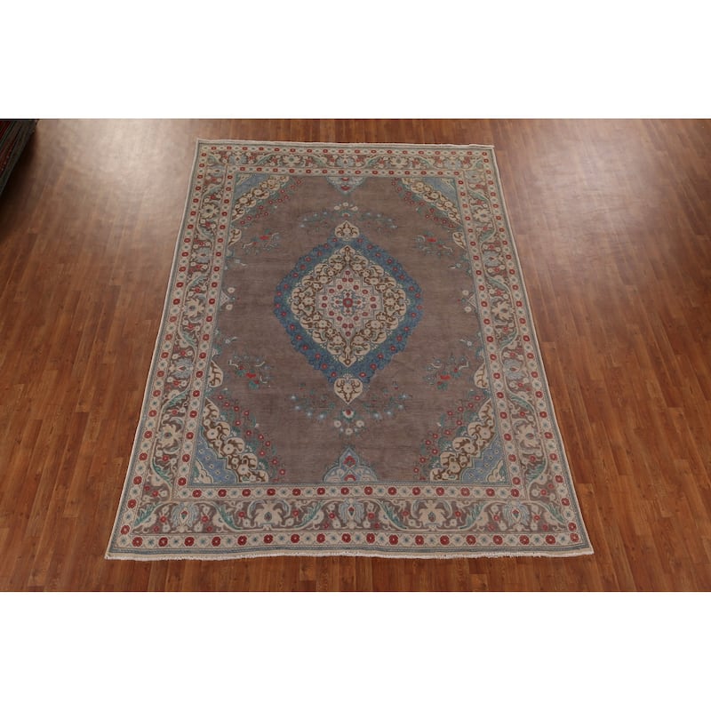 Over Dyed Distressed Tabriz Persian Vintage Rug Handmade Wool Carpet - 8'1" x 11'4"