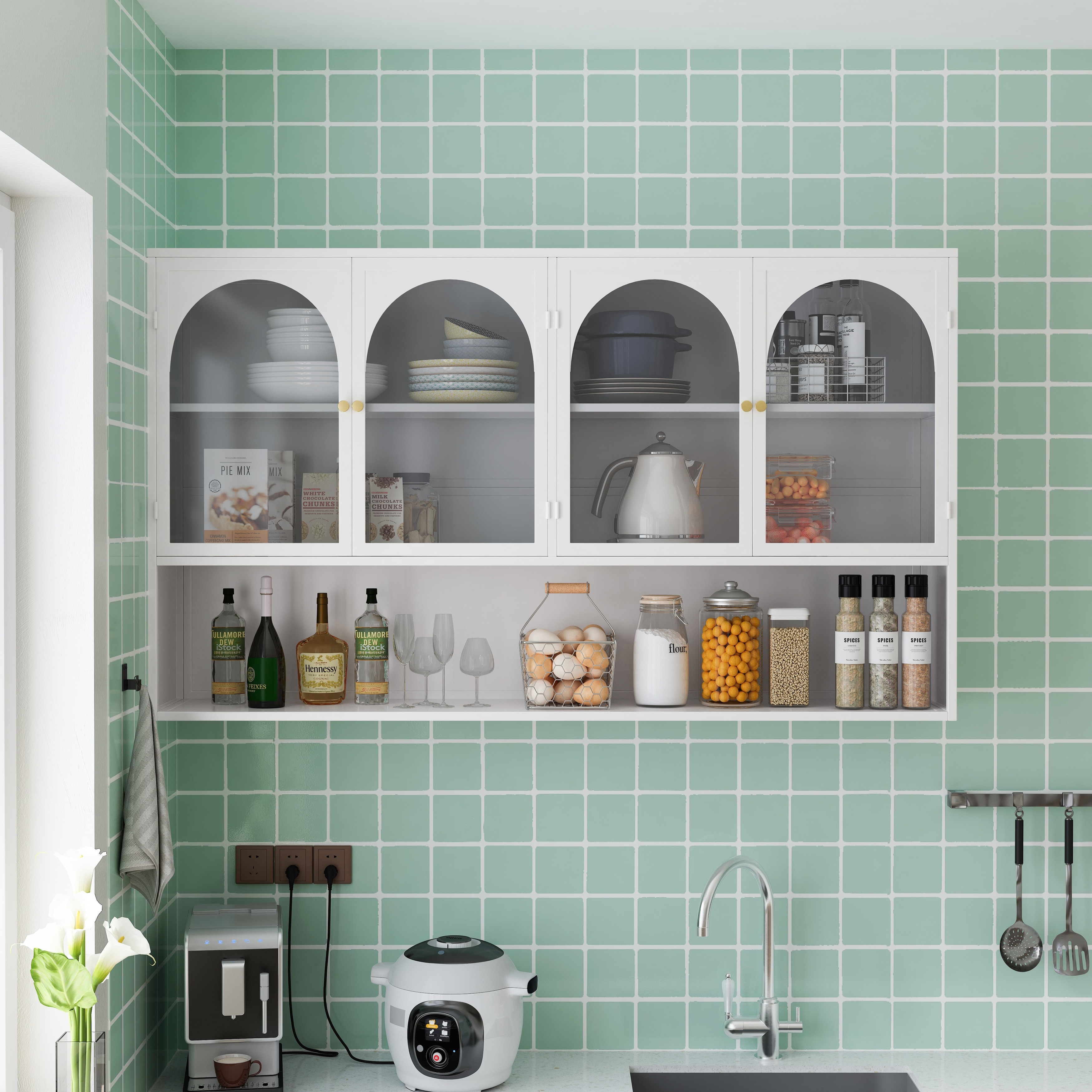 Four-door Glass Wall Cabinet Storage Wall-mounted